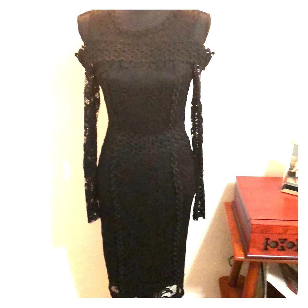 Slinky stretchy black lace dress from Bisou Bisou